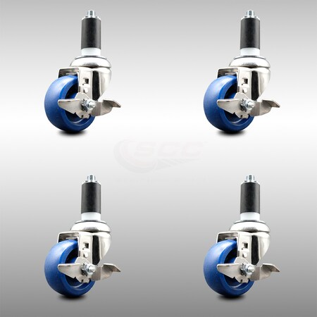Service Caster 3.5 Inch 316SS Solid Poly Swivel 1-1/4 Inch Expanding Stem Caster Set Brake SCC SCC-SS316EX20S3514-SPUS-TLB-114-4
